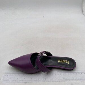 Pazzion Purple Pointed Toe Flat Mules with Adjustable Strap Buckles Slip On Shoe